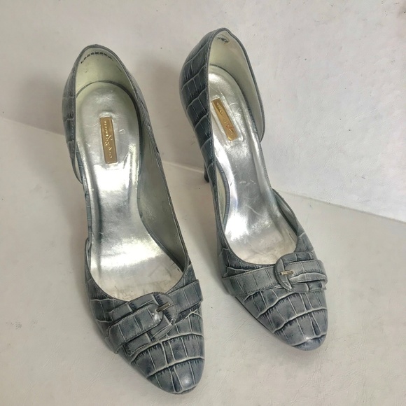 Report Signature Gray Heels Embossed Leather Croc Size 8 - Picture 1 of 8